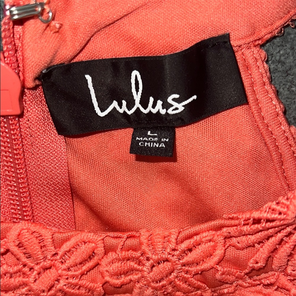 Lulu's Coral Lace Halter Mini Dress - Picture 5 of 6
